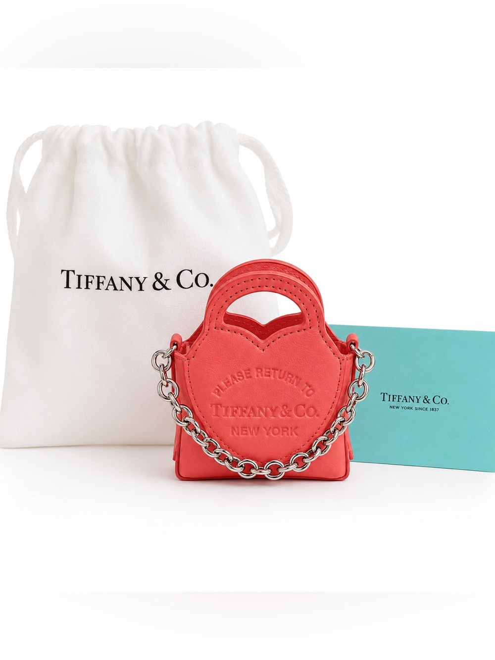 Tiffany & Co “Please Return to New York”Nano Tote / Bag Charm Coral Pink Leather